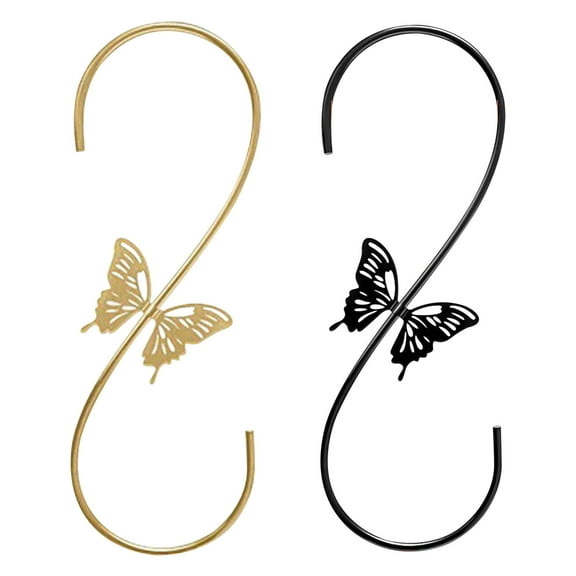 Beautynvta 2 Pcs Wrought Iron Butterfly Hook, Heavy-Duty Plant Hanger & Feeder Holder, Garden Balcony Mount for Bird Watchers, Outdoor Decorative Hook