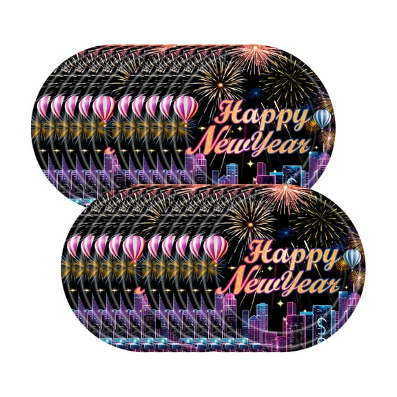Beautynvta 20 Pcs Christmas Party Paper Plates Set, 7'' Happy New Year Paper Plates Black Purple Painted Disposable Paper Plates Set for Christmas Winter Holiday Party Supplies