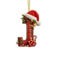 thumbnail image 1 of Beautynvta 26 Christmas Letter Ornaments, Santa Hat Plaid Alphabet Ornaments, Christmas Tree Hanging Ornament, Personalized Initial Letter Pendant, DIY Hanging Xmas Ornament, J, 1 of 5