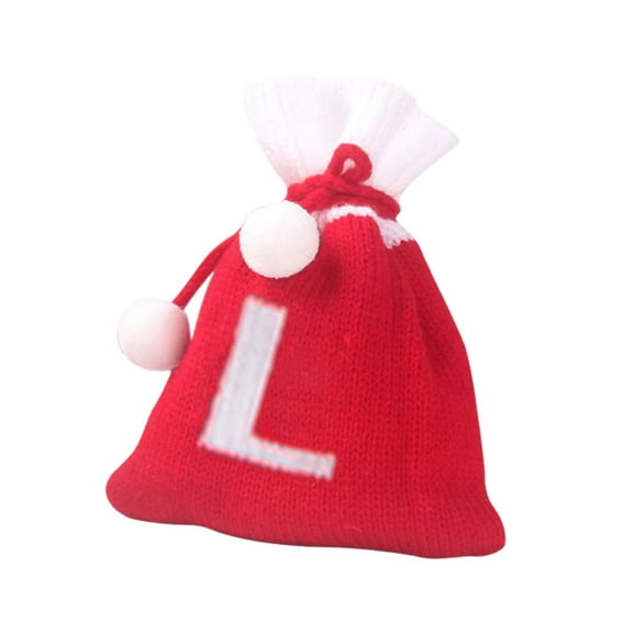 Beautynvta 26 Initial Letter Christmas Gift Bag, Knited Drawstring Gift Bag, Red White Santa Sack, Reusable Wrapping Bag for Xmas Candy Goodies Party Favor, L