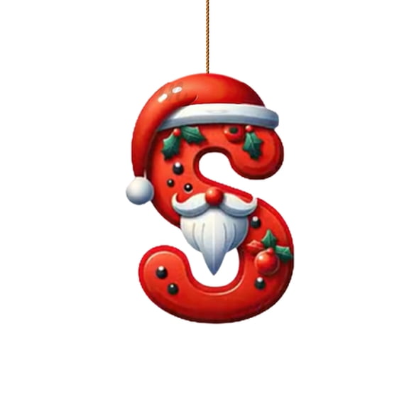 Beautynvta 26 Initial Letter Ornaments Christmas Tree Decoration, 3.15'' Acrylic Santa Claus Letter Pendant, Personalized Gifts Alphabet Letters Hanging Ornament for Xmas Tree Decor, S
