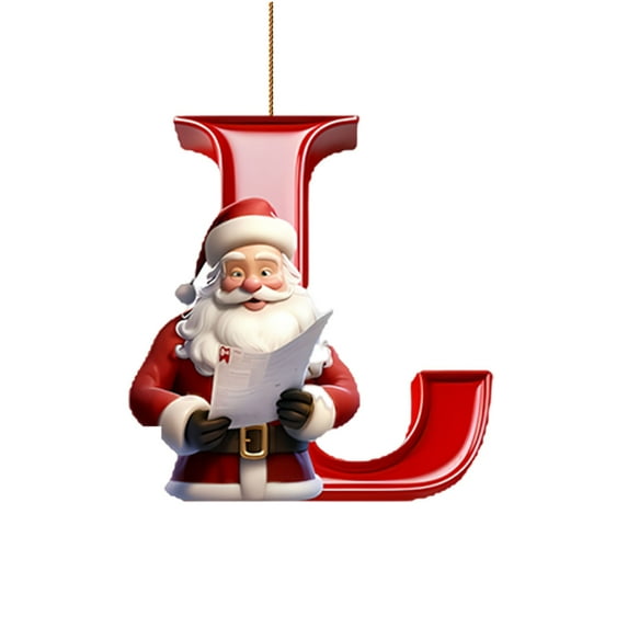 Beautynvta 26 Initial Letter Ornaments Christmas Tree Decoration, 3.15'' Acrylic Santa Claus Letters Pendant, Personalized Christmas Letter Ornaments for Xmas Tree Decor, L