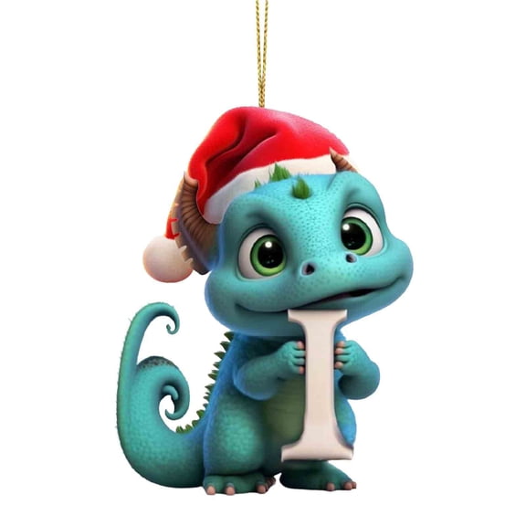 Beautynvta 26 Initial Letter Ornaments Christmas Tree Decoration, 3.15'' Christmas Dinosaur Letter Pendant, Personalized Gifts Christmas Letter Hanging Ornaments for Xmas Decor, I