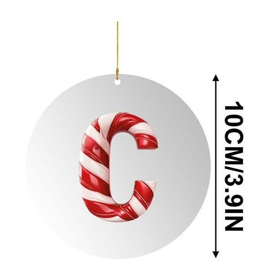 Beautynvta 26 Initial Letter Ornaments Christmas Tree Decoration, 3.9'' Acrylic Round Christmas Candy Letter Pendant, Personalized Gifts Christmas Alphabet Hanging Ornaments for Xmas Decor, C