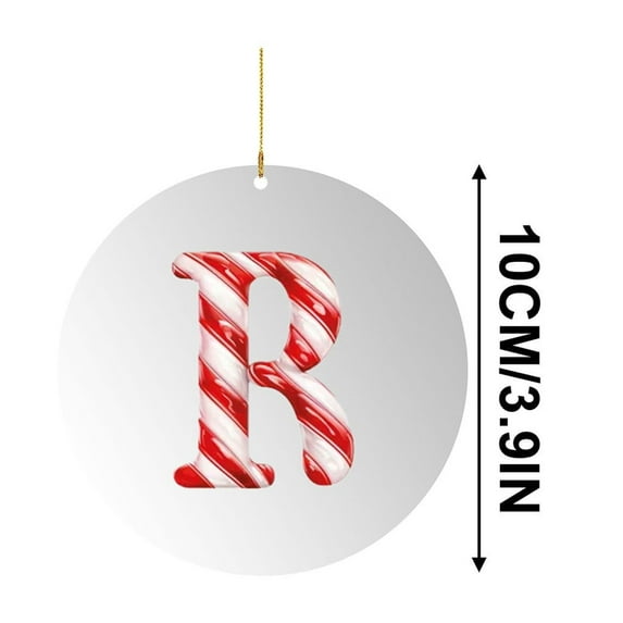Beautynvta 26 Initial Letter Ornaments Christmas Tree Decoration, 3.9'' Acrylic Round Christmas Candy Letter Pendant, Personalized Gifts Christmas Alphabet Hanging Ornaments for Xmas Decor, R