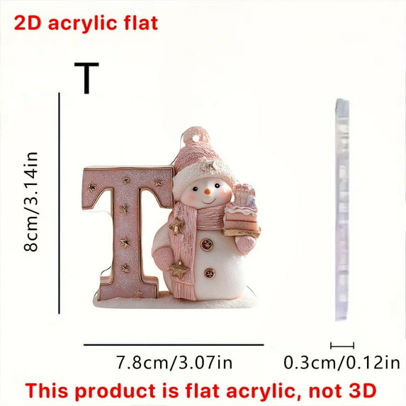 Beautynvta 26 Initial Letter Snowman Ornaments Christmas Tree Decoration, Personalized Xmas Hanging Pendant, Christmas Alphabet Letters Ornaments for Xmas Tree Car Rearview Mirror Decor, T