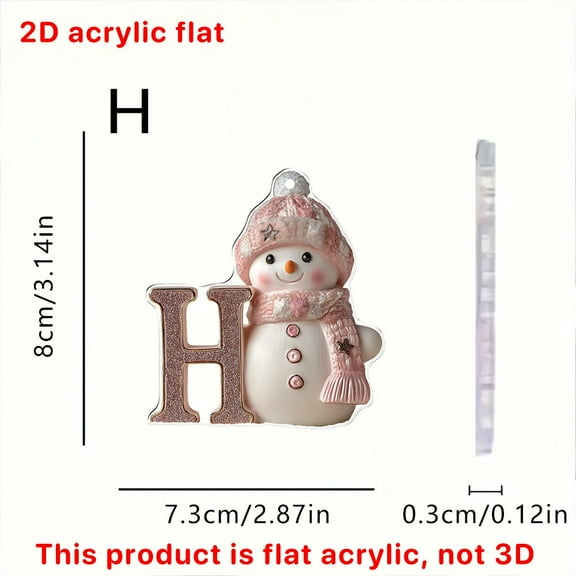 Beautynvta 26 Initial Letter Snowman Ornaments Christmas Tree Decoration, Personalized Xmas Hanging Pendant, Christmas Alphabet Letters Ornaments for Xmas Tree Car Rearview Mirror Decor, H