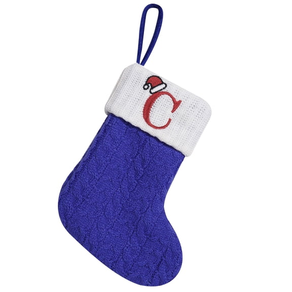 Beautynvta 26 Initial Letters Christmas Stockings, 7.1'' Embroidered Letter Knit Purple White Christmas Stocking, Personalized Letter Stocking for Holiday Decoration and Xmas Tree Fireplace, C