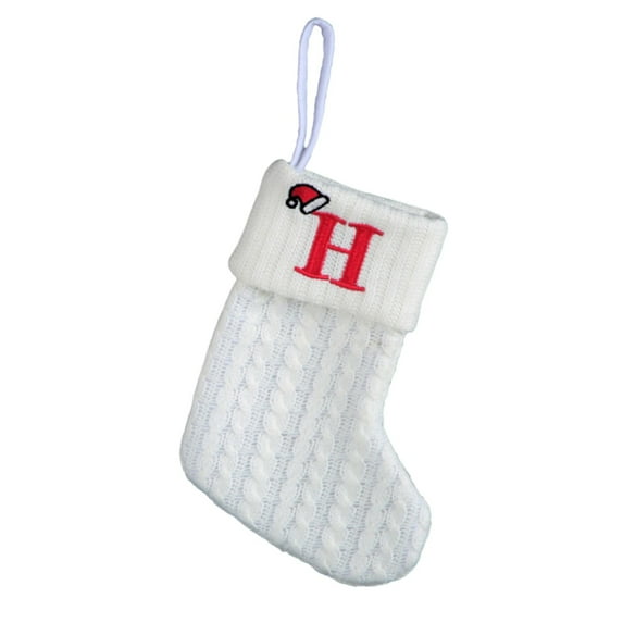 Beautynvta 26 Initial Letters Christmas Stockings, 7.8'' Embroidered Letter Knit White Christmas Stocking, Personalized Letter Stocking for Holiday Decoration and Xmas Tree Fireplace, H