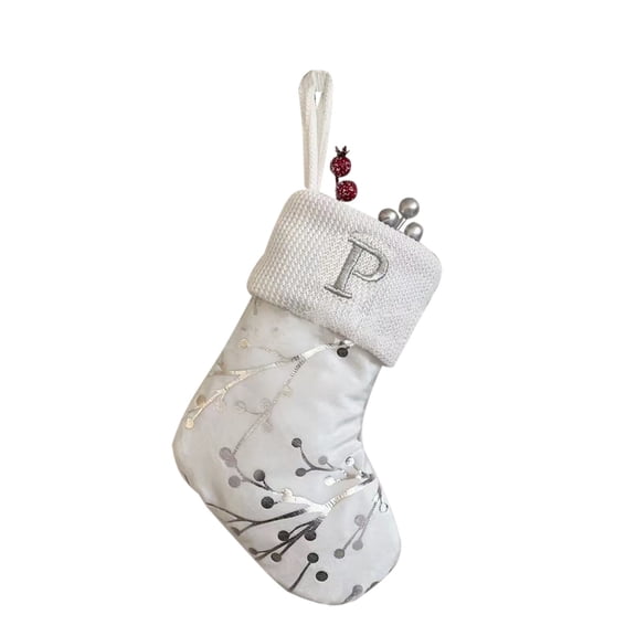 Beautynvta 26 Initial Letters Christmas Stockings, 9'' Personalized Embroidered Letter White Christmas Stocking for Family Holiday Decorations and Xmas Tree Fireplace, P