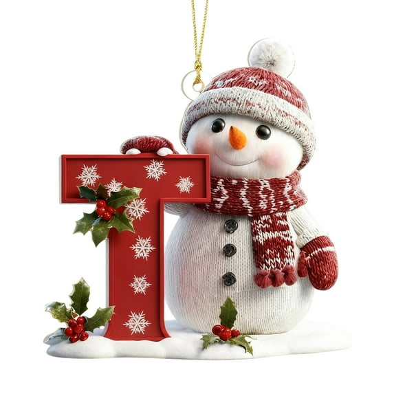 Beautynvta 26 Letter Christmas Tree Ornaments, Red Snowman Initial Letter Christmas Ornaments for Xmas Tree, Personalized DIY Acrylic Pendant for Holiday Party Decor, Xmas Gifts, T