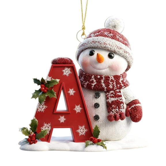 Beautynvta 26 Letter Christmas Tree Ornaments, Red Snowman Initial Letter Christmas Ornaments for Xmas Tree, Personalized DIY Acrylic Pendant for Holiday Party Decor, Xmas Gifts, A