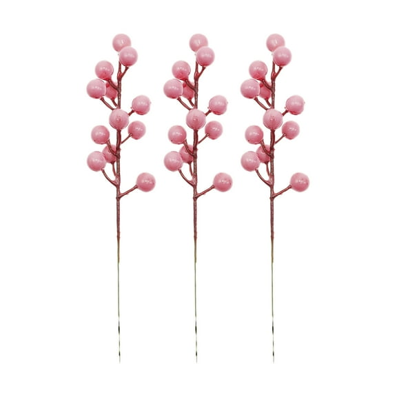 Beautynvta 3 Pcs Artificial Pink Berry Stems, 8.6'' Fake Holly Berry Picks for Holiday Christmas Tree Vase DIY Wreath Crafts Home Decor, Berry Floral Christmas Tree Ornaments