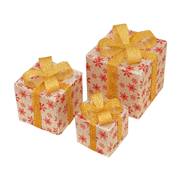 Beautynvta 3 Pcs Christmas Lighted Boxes, Christmas Decorations with LED String Light, Light Up Stackable Christmas Present Boxes for Holiday Indoor Outdoor Yard Lawn Porch Home Decor