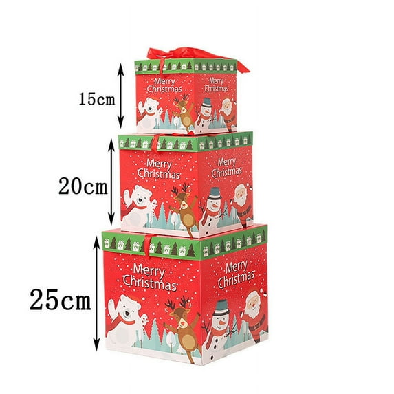 Beautynvta 3 Pcs Christmas Nesting Gift Boxes with Lid, 3 Assorted Sizes Christmas Stacking Santa Claus Snowman Reindeer Gift Boxes for Holiday Decorative Wrapping Presents, 15 20 25cm