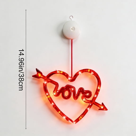 Beautynvta 3 Pcs Valentine's Day Window Lights, Heart Shaped Suction Cup Light LED, Battery Powered Hanging Red Heart Light for Fireplace Indoor Home Decor