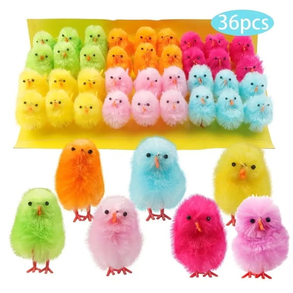 Beautynvta 36 Pcs Easter Colored Chicks, Small and Adorable Chicken Ornaments, Easter Mini Chicks for Basket Filler, Table Centerpiece, Egg Hunts Supplies