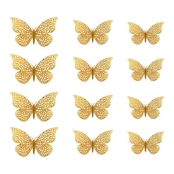 Beautynvta 3D Butterfly Wall Decor Party Decorations, 12 Pcs Removable Gold Butterfly Wall Stickers for Crafts Birthday & Wedding Celebrations Cake Decorative Balloons