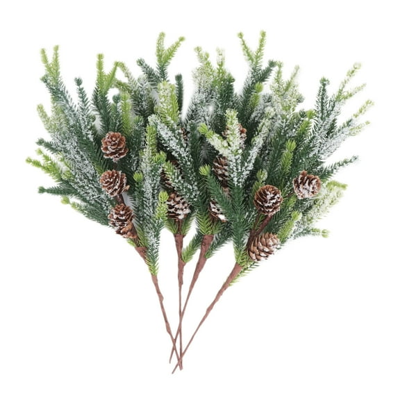 Beautynvta 4 Pcs Artificial Pine Picks, Pine Needles Branches with Pinecones Stems, 14'' Fake Pinecones Branches for Crafts Christmas Tree DIY Garland Holiday Wreath