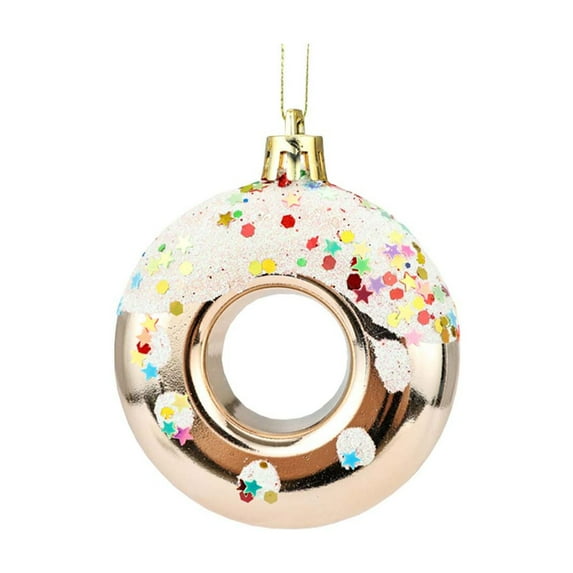 Beautynvta 4 Pcs Christmas Tree Decorations, 3.15'' Plastic Sweet Doughnuts Pendant, Shatterproof Christmas Dessert Hanging Decorations for Xmas Tree Windows Party Decor