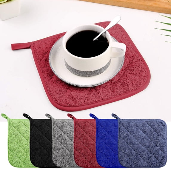 Beautynvta 4 Pcs Heat Resistant Pot Holders, Quilted Towel Hot Pot Holder Set for Kitchens, Towel Cloth Sets for Cooking & Baking, 7x7 Inch, Black