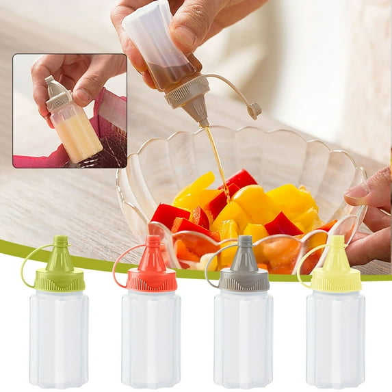 Beautynvta 4 Pcs Plastic Small Squeeze Bottles, Kitchen Condiment Squeeze Bottles for Liquids, Clear Squeeze Bottles, Plastic Condiment Bottles for Sauce, Ketchup, Dressing, Oil, Gray