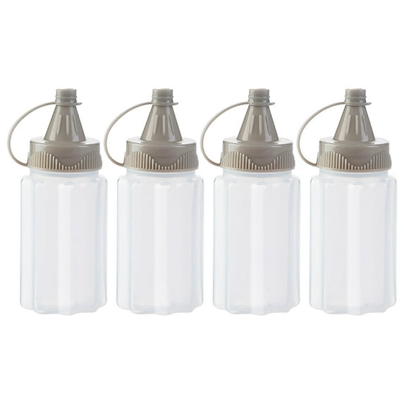 Beautynvta 4 Pcs Plastic Small Squeeze Bottles, Kitchen Condiment Squeeze Bottles for Liquids, Clear Squeeze Bottles, Plastic Condiment Bottles for Sauce, Ketchup, Dressing, Oil, Gray