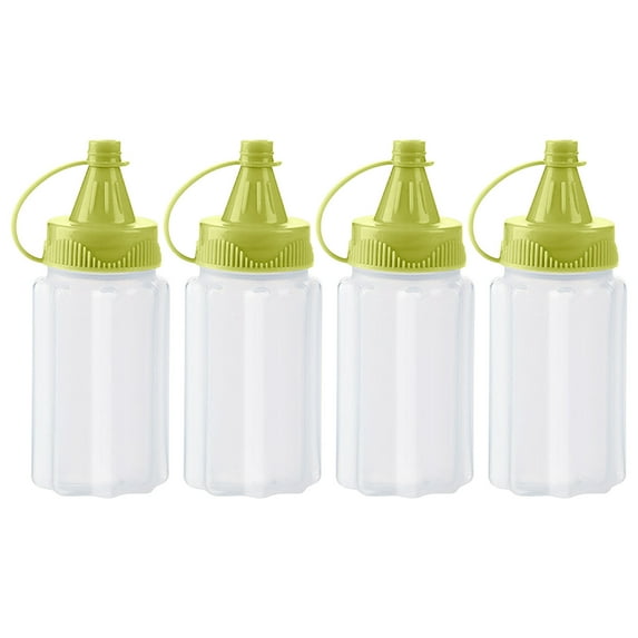 Beautynvta 4 Pcs Plastic Small Squeeze Bottles, Kitchen Condiment Squeeze Bottles for Liquids, Clear Squeeze Bottles, Plastic Condiment Bottles for Sauce, Ketchup, Dressing, Oil, Green