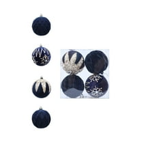 Beautynvta 4 Pcs Velvet Christmas Balls Set, 3.15'' Glitter Flock Painted Christmas Tree Ornaments Hanging Pendants, Shatterproof Xmas Hanging Balls for Home Holiday Party Decor