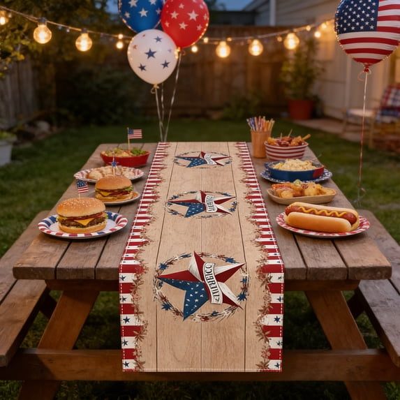 Beautynvta 4th of July Decorations Patriotic Table Runner, Red White and Blue Stars Striped Flag Runner for Memorial Day Independence Day Kitchen Table Decor, 13''x71''