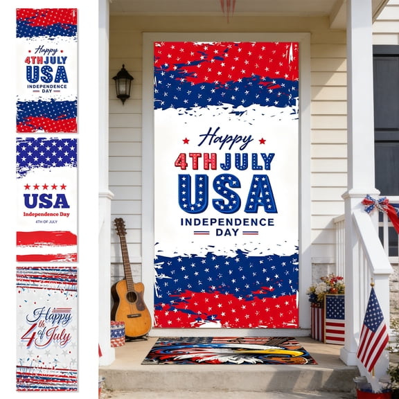 Beautynvta 4th of July Door Cover, American Flag Patriotic Star Front Door Banner, USA 250th Anniversary Door Backdrop Decoration for Home Party Decor, 73x35 Inch