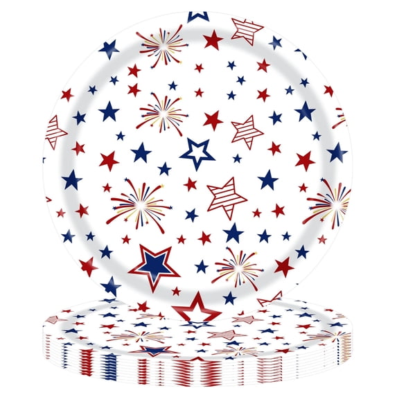 Beautynvta 4th of July Party Supplies Set, 20 Pcs 7'' Patriotic Star Disposable Paper Plates Set, Red White Blue Decor Tableware Set for Independence Day Party Decorations