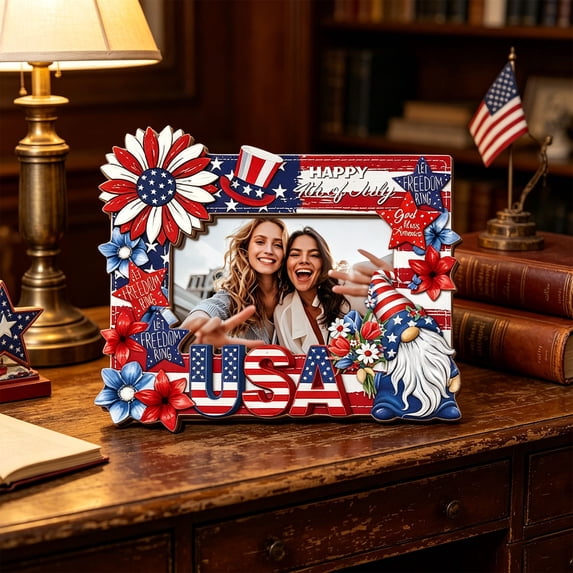 Beautynvta 4th of July Patriotic Wooden Photo Frame, Red White Blue ...