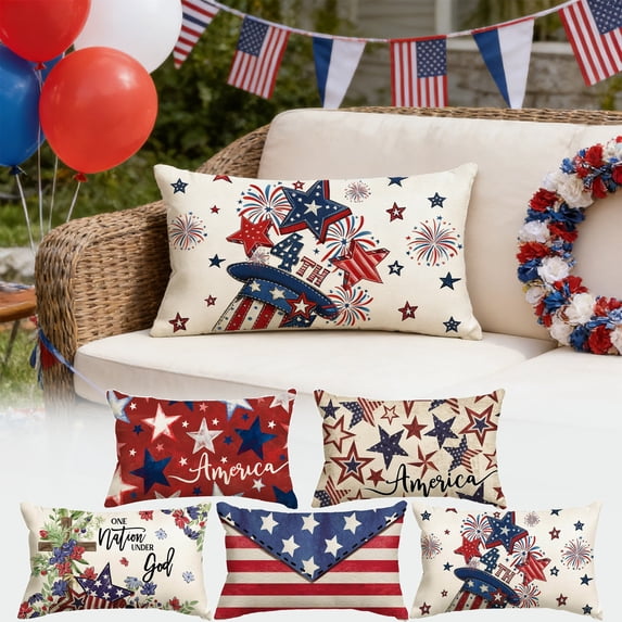 Beautynvta 4th of July Pillow Covers, American Flag Stars Stripe Patriotic Pillow Covers, Red White Blue Cushion Case for Sofa Bed Couch Decor, 12x20 Inch