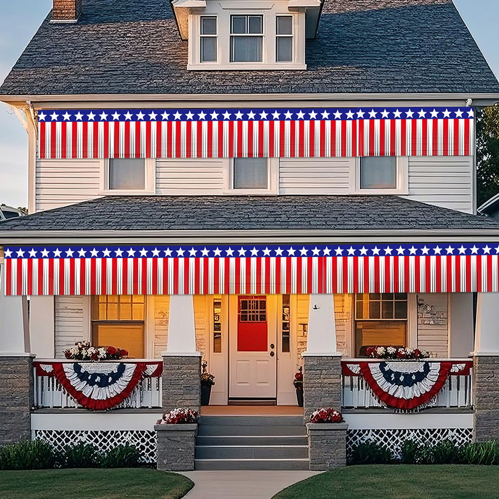 Beautynvta 4th of July Plastic Streamers Decorations, Red White and Blue Hanging Streamers for Home Courtyard Table Skirts for Independence Veterans Memorial Day, 12x236 In