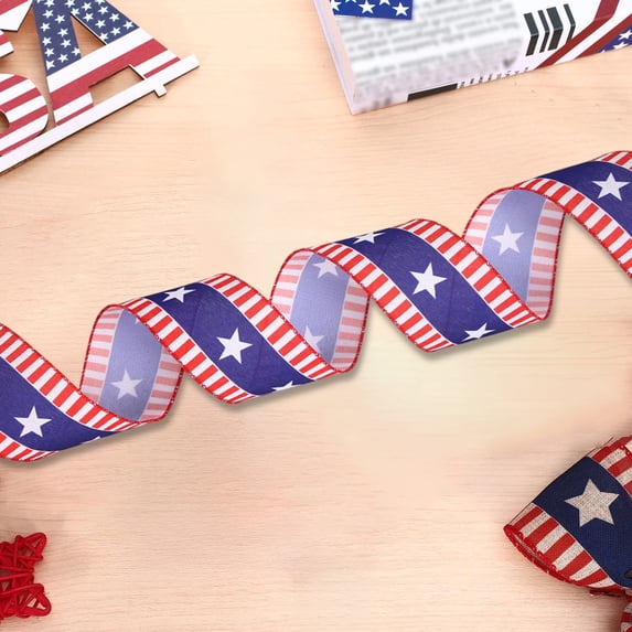 Beautynvta 4th of July Ribbon, American Flag Patriotic Ribbon, Stars and Stripes Wired Edge Ribbon Independence Day Ribbon for Big Bow,Wreath,Tree Decoration, 13.12 Ft x 2.3 Inch