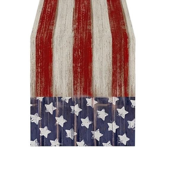 Beautynvta 4th of July Table Runner, Linen Red White and Blue American Flag Stars Table Runner, 13''x92'' Patriotic Table Runner for Independence Day Memorial Day