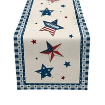 Beautynvta 4th of July Table Runner, Linen Red White and Blue American Flag Stars Table Runner, 13''x92'' Patriotic Table Runner for Independence Day Memorial Day