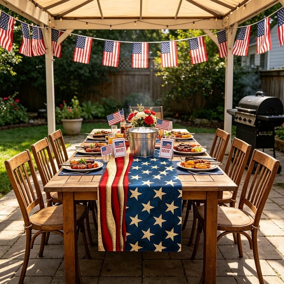 Beautynvta 4th of July Table Runner, Memorial Day Patriotic Decor, Red White and Blue Stars Striped Table Runner, Independence Day Kitchen Table Decor, 13x72 Inch