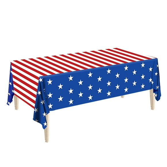 Beautynvta 4th of July Tablecloth, Patriotic American Flag Table Cloth, Plastic Rectangle USA Star Stripe Table Cover for Independence & Election Day Decorations, 54''x108''