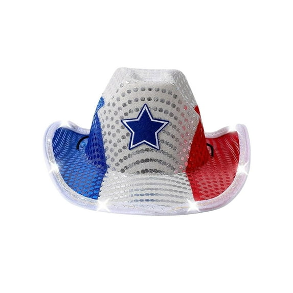 Beautynvta 4th of July Cowboy Hat, Red White Blue Sequin Cowboy Hat for Women Men Independence Day Patriotic Party Accessory