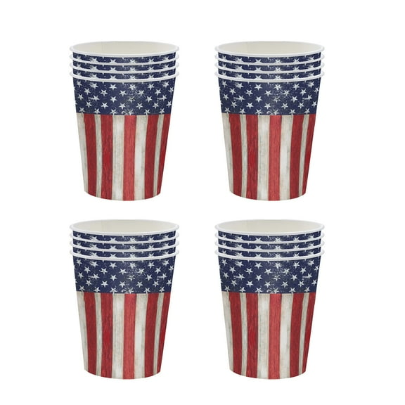 Beautynvta 4th of July Patriotic Party Tableware Set, American Stars and Stripes Disposable Dinnerware Set, Disposable Paper Cups, Serve 16