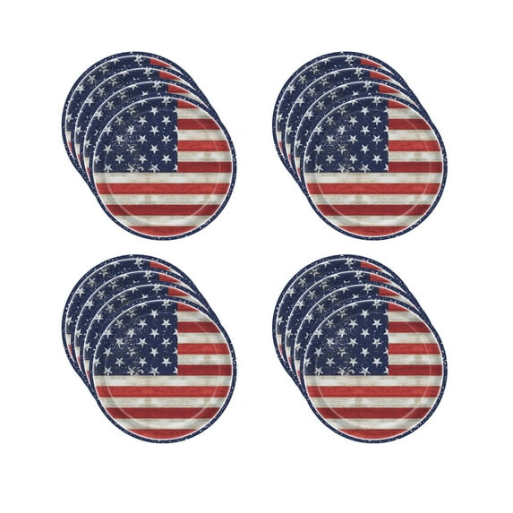 Beautynvta 4th of July Patriotic Party Tableware Set, American Stars and Stripes Disposable Dinnerware Set, Disposable Paper Plates, 7 Inch, Serve 16