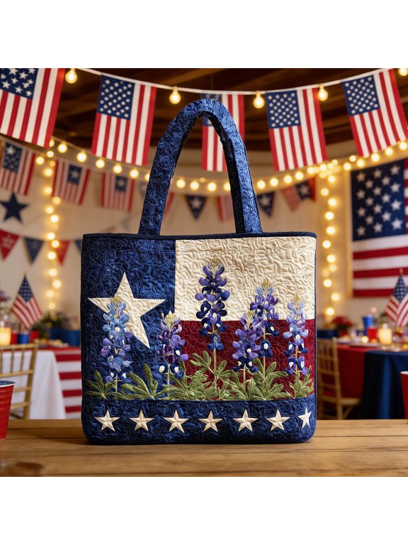 4th of July Tote Bag, Red White Blue Decor Printed Handbag, Lightweight Washable for Festivals, Daily Use, Picnics