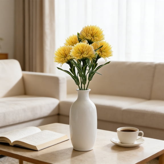 Beautynvta 5 Pcs Artificial Dandelions Flower Bouquet, Silk Fake Flowers, Wedding Home Hotel Floral Arrangements Decorations Photography Prop Display, Yellow