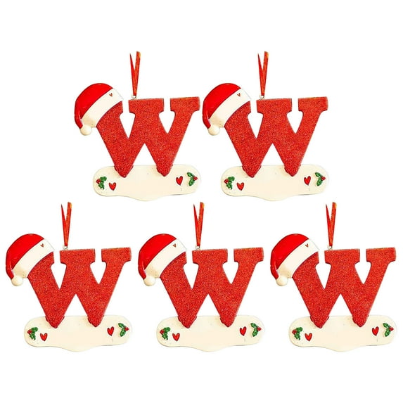 Beautynvta 5 Pcs Christmas Red Hat Letter Pendant, 26 Initial Letters Christmas Tree Decoration, Personalized Gifts Alphabet Letters Hanging Ornament for Christmas Tree Decor, W
