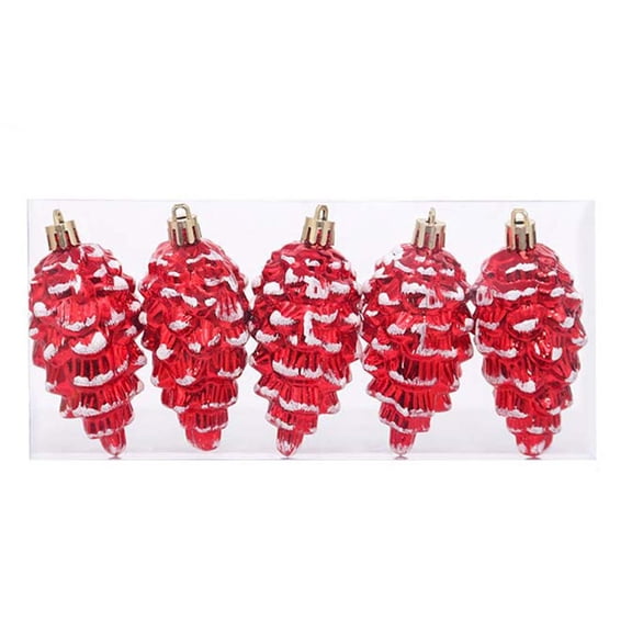 Beautynvta 5 Pcs Christmas Tree Pinecone Ornaments, Artificial Pine Cone Baubles, Pinecone Pendant for Xmas Tree Decoration, 2.95", Red
