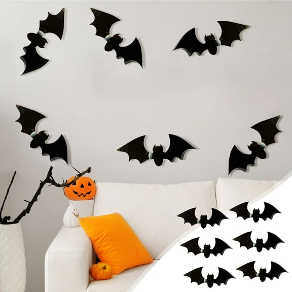 Beautynvta 6 Pcs Acrylic Bats Wall Decor, Halloween Decoration Bats Realistic Black Scary Bat Wall Stickers for Home Decor Halloween Party Decorations Bathroom Indoor Halloween Decor