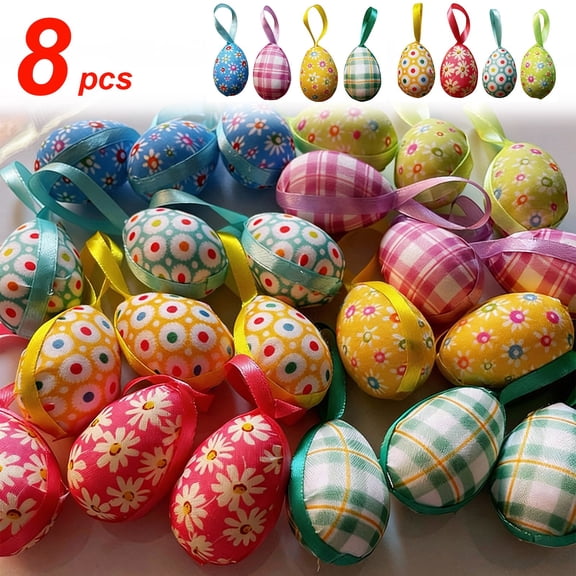 Beautynvta 8 Pcs Easter Egg Ornaments for Tree Decorations, Mini Plastic Hanging Eggs Tree Ornaments for Basket Stuffers, Spring Holiday Party DIY Crafts