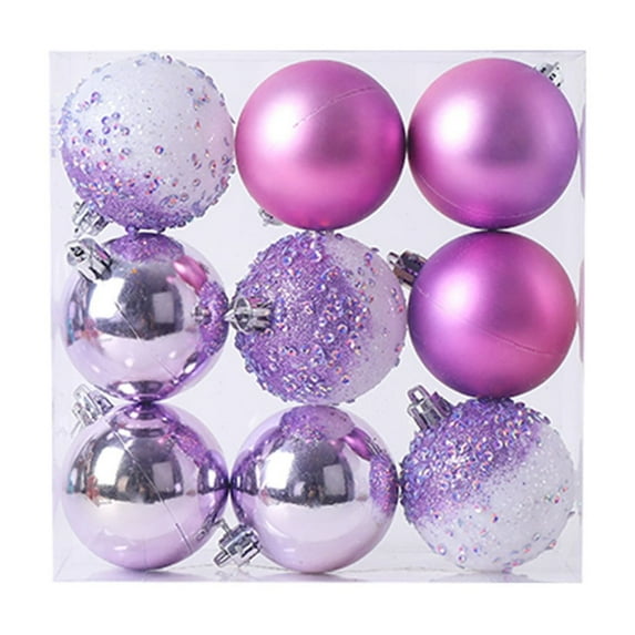 Beautynvta 9 Pcs Christmas Ball Ornaments Set, 2.36'' Purple Glitter Shatterproof Plastic Hanging Balls, Christmas Tree Ornaments Balls Pendant for Holiday Wedding Party Decoration